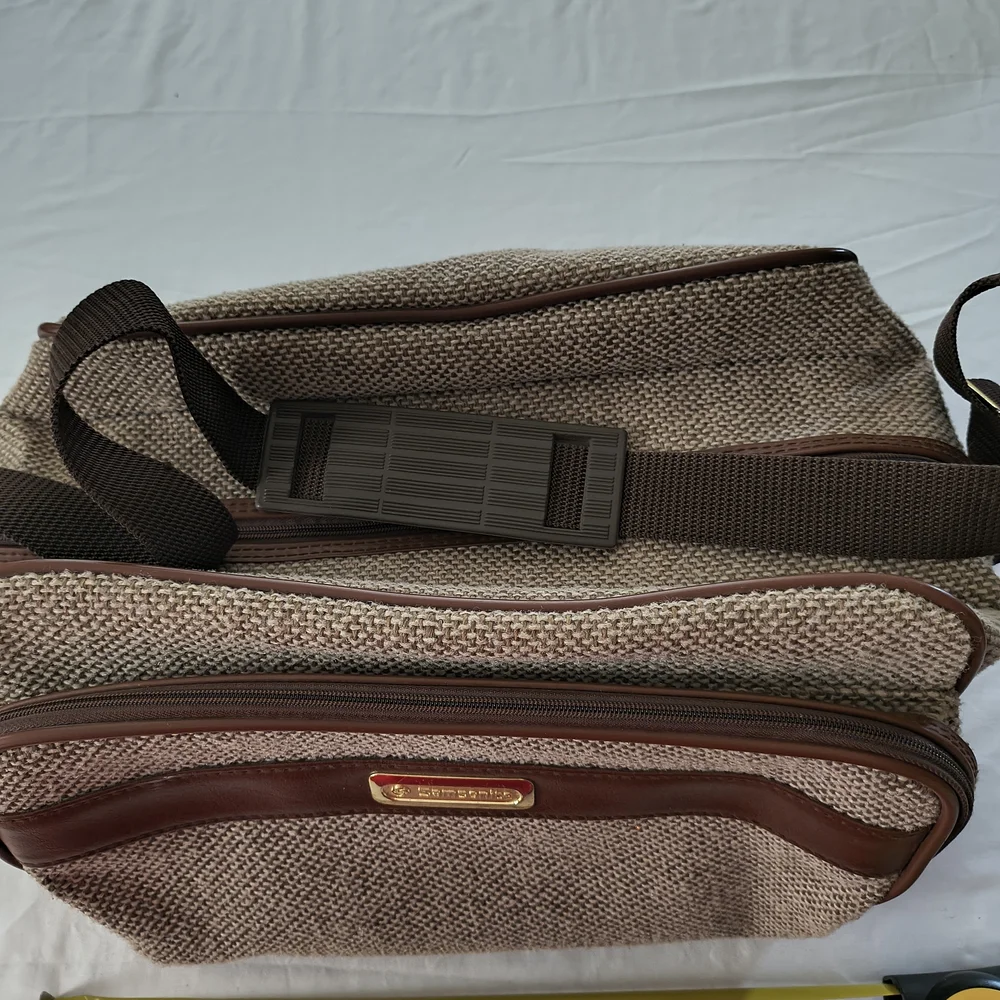 VTG Samsonite 2100 Tweed Brown Woven Travel Bag Luggage Tote Vacation Carry On